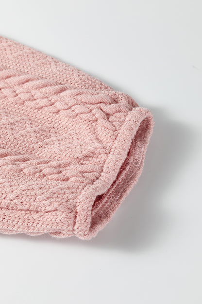Gossamer Pink Button Cardigan Two Piece Short Set – Cable Knit Lounge Set