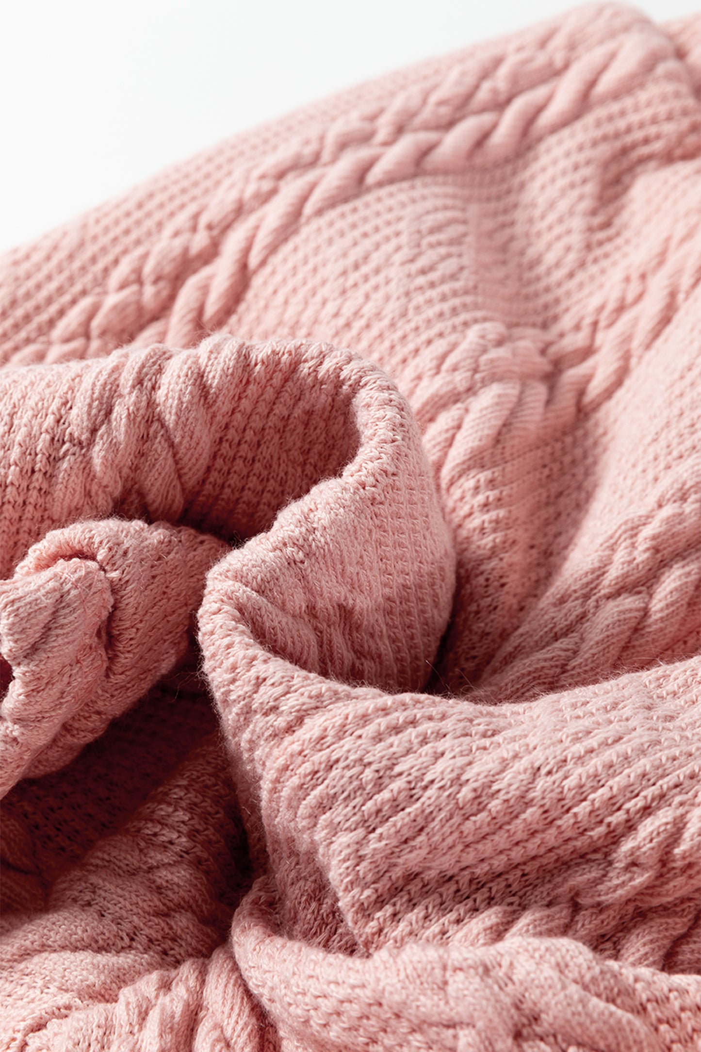 Gossamer Pink Button Cardigan Two Piece Short Set – Cable Knit Lounge Set