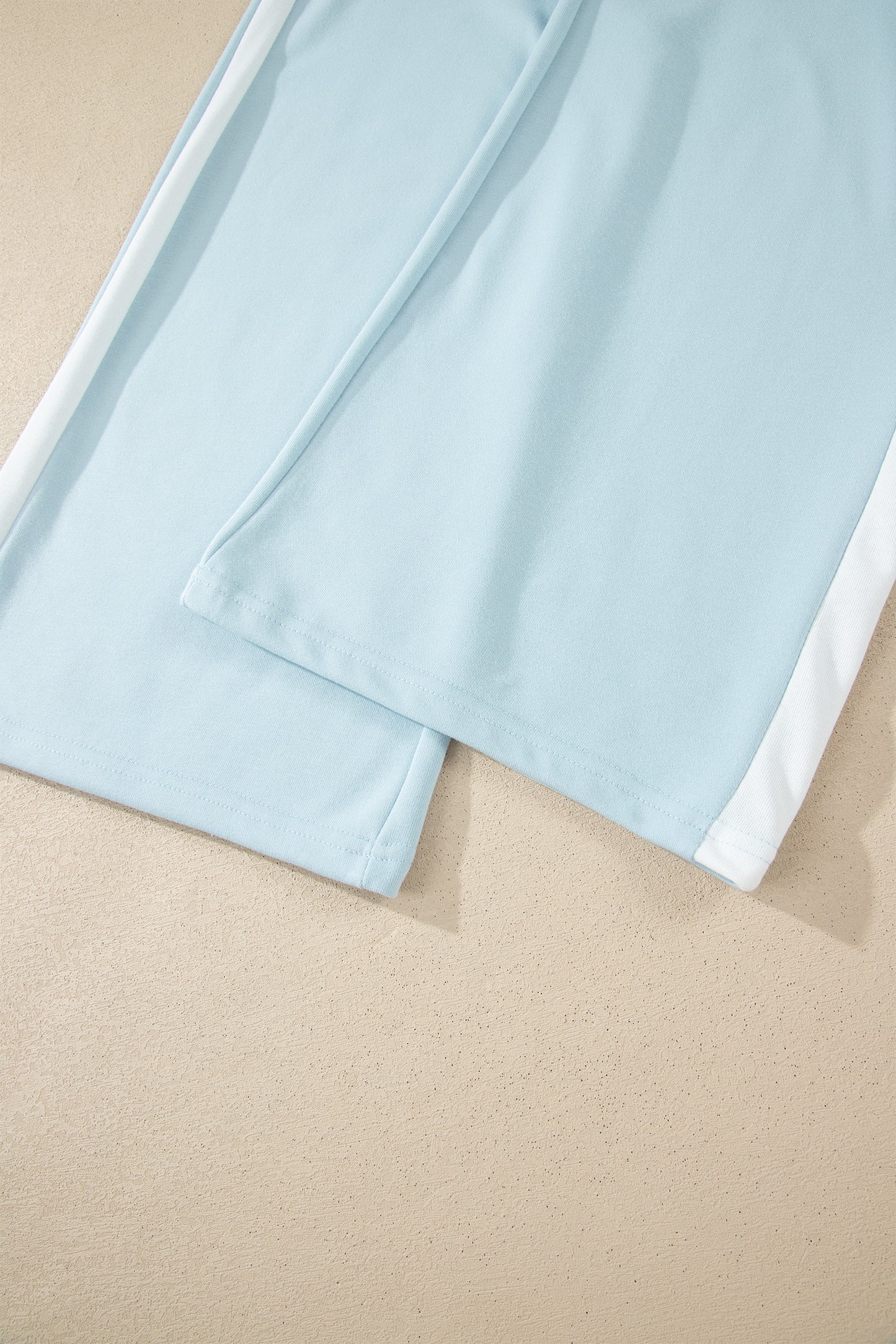Mist Blue Contrast Trim Two Piece Pant Set – Sleeveless Wide Leg Lounge Outfit