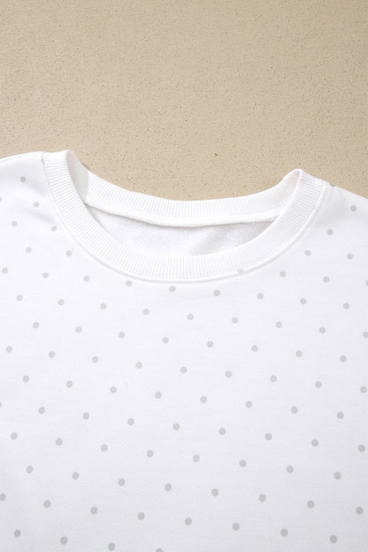 White Polka Dot Two Piece Short Set – Patchwork Sleeve Lounge Outfit