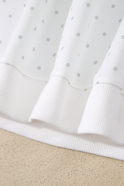 White Polka Dot Two Piece Short Set – Patchwork Sleeve Lounge Outfit