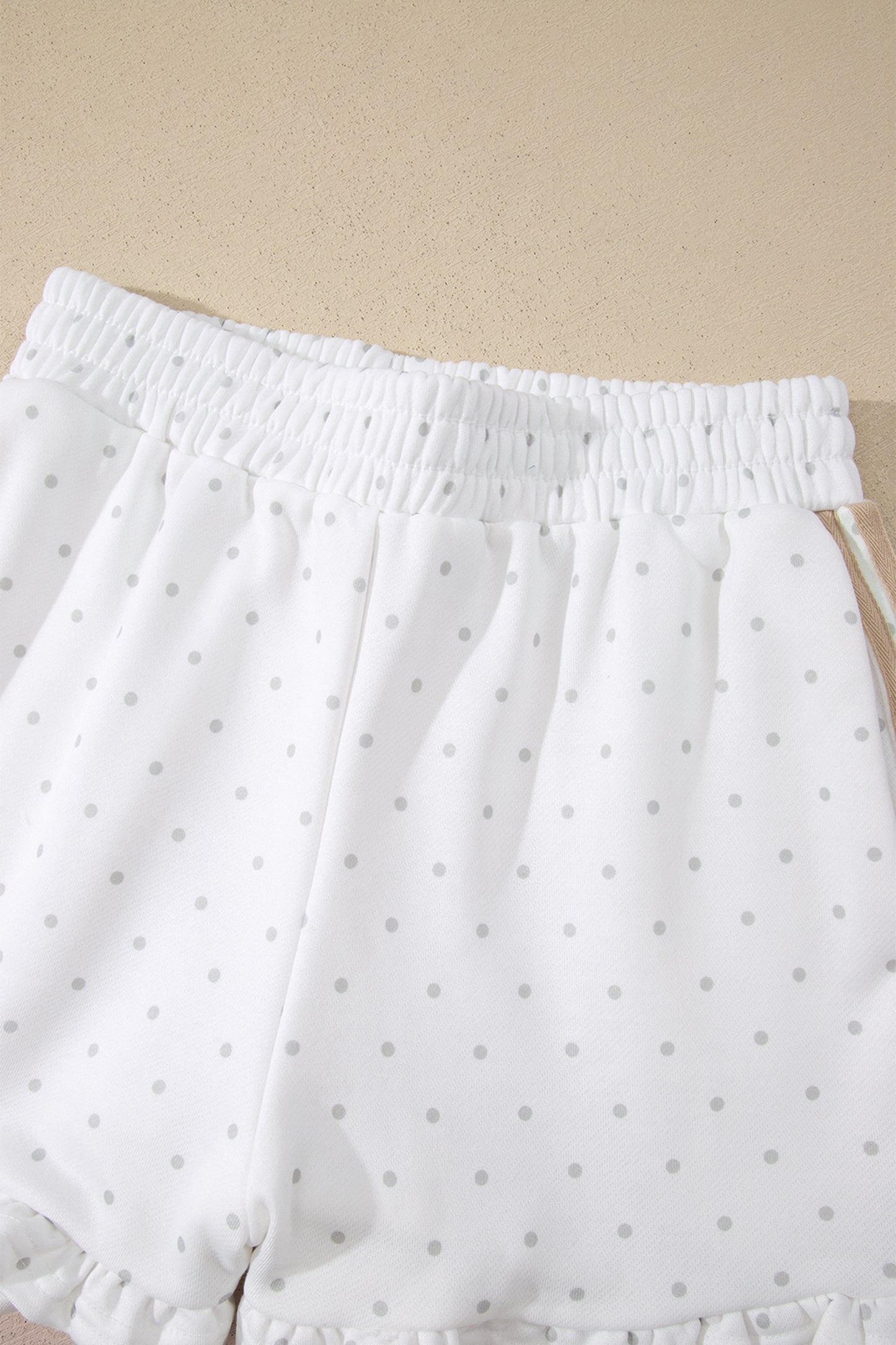 White Polka Dot Two Piece Short Set – Patchwork Sleeve Lounge Outfit