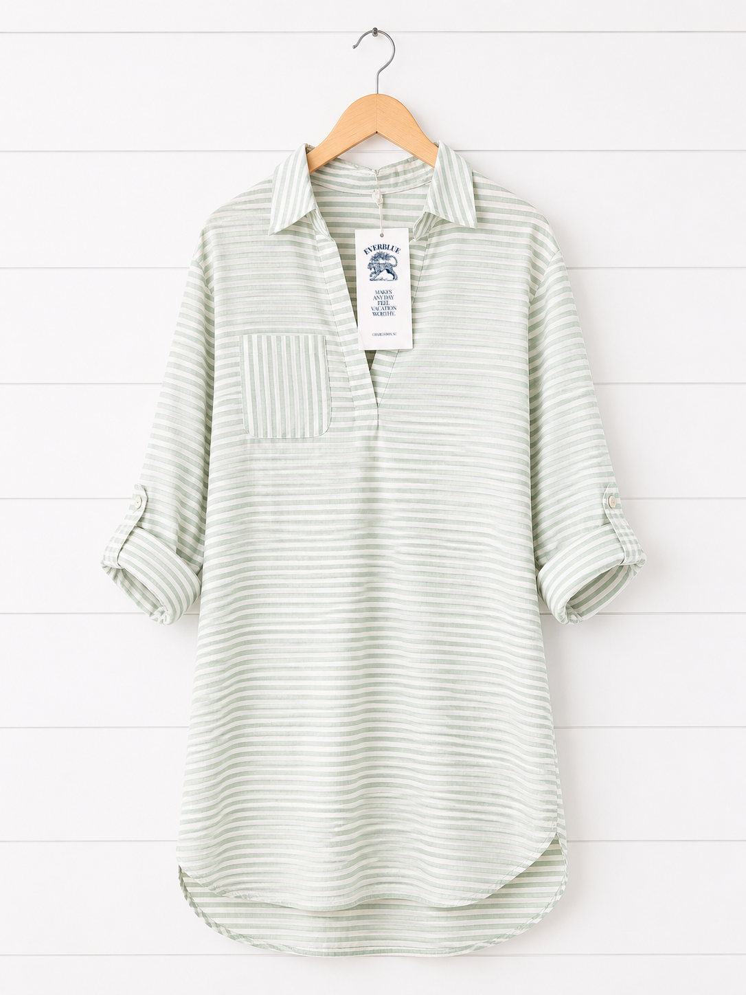 White Stripe Beach Cover Up Shirt – Collared Long Sleeve Button Down