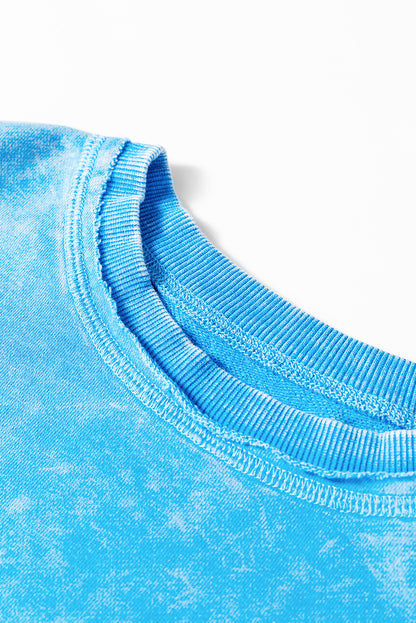 Blue Mineral Wash Sweatshirt – Drop Shoulder Raw Seam Pullover