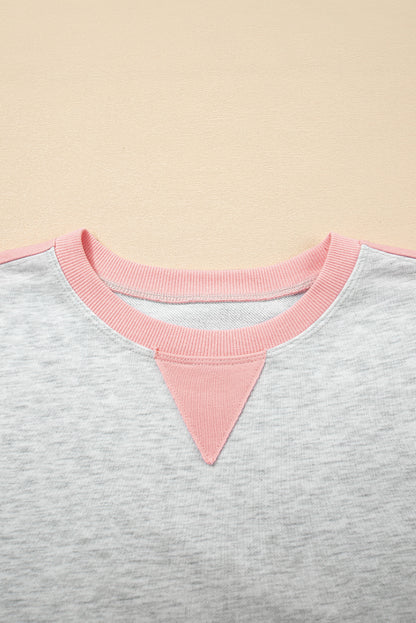 Grey & Pink Colorblock Pullover + Shorts Set – Sporty Coastal Style