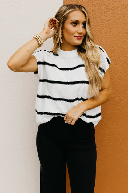 Striped Sweater Vest Tee – Sleeveless Batwing Knit Top