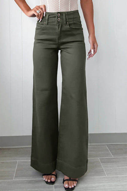 High Waist Stretch Jeans – Double Button Denim Pants
