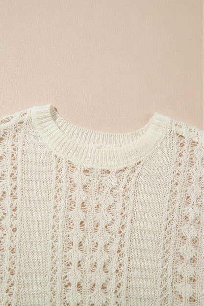 White Hollow-Out Bracelet Sleeve Sweater