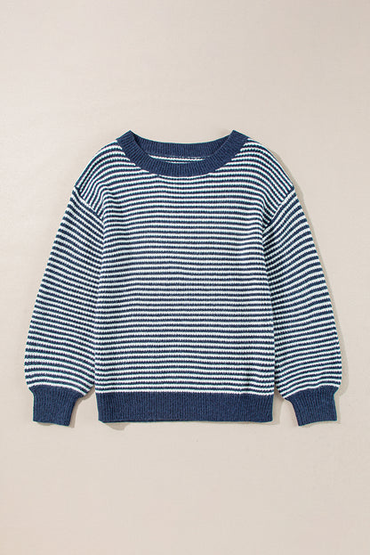 Sail Blue Striped Lantern Sleeve Sweater
