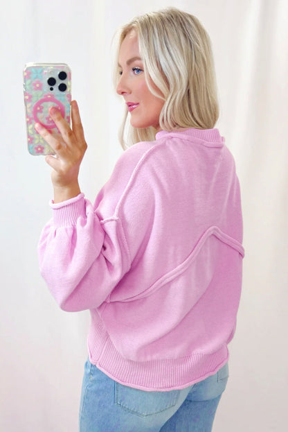 Pink Mock Neck Sweater – Relaxed Fit Balloon Sleeve Knit