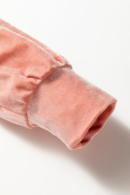 Peach Blossom Velvet Two Piece Pant Set – Zip Hoodie Wide Leg Lounge Set