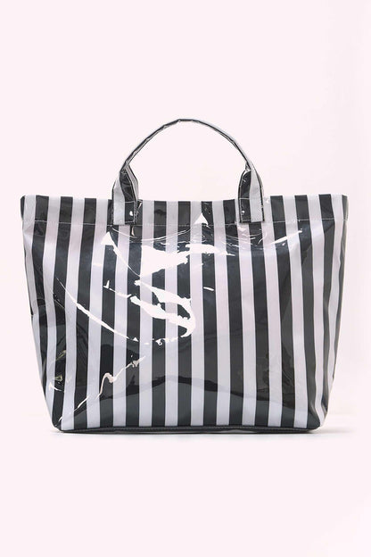 Yellow Cream Striped Waterproof Tote – Oversized Coastal Carryall Bag