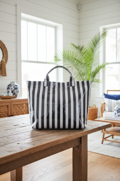 Striped Waterproof Tote – Oversized Coastal Carryall Bag