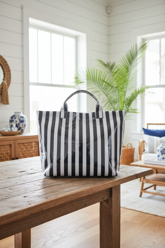 Striped Waterproof Tote – Oversized Coastal Carryall Bag