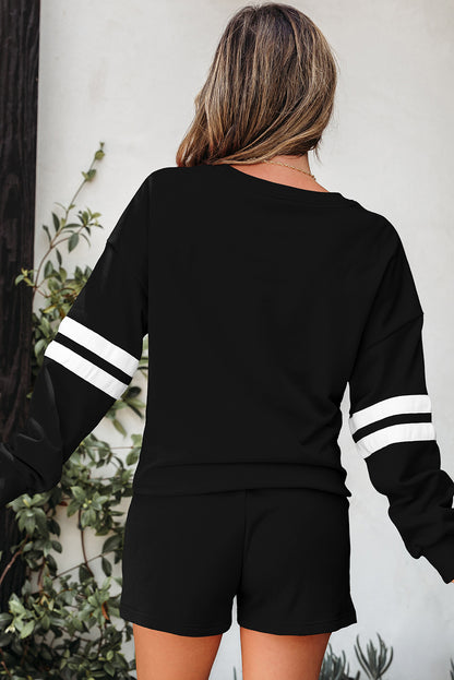 Varsity Two Piece Short Set – Drop Shoulder Pullover Lounge Set