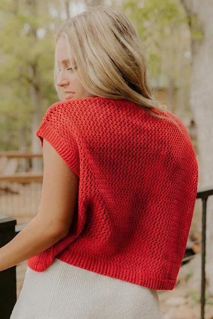 Sky Blue American Flag Knit Top – Short Sleeve Loose Sweater