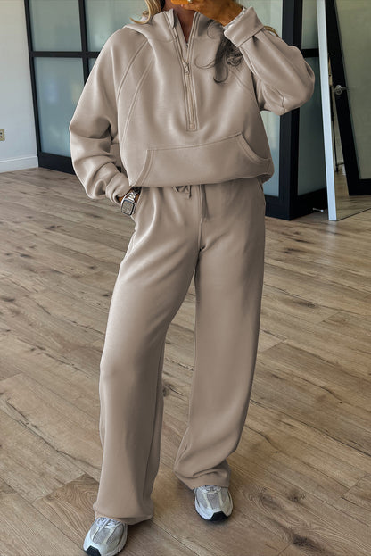 Half Zip Two Piece Pant Set – Hooded Pullover Lounge Outfit