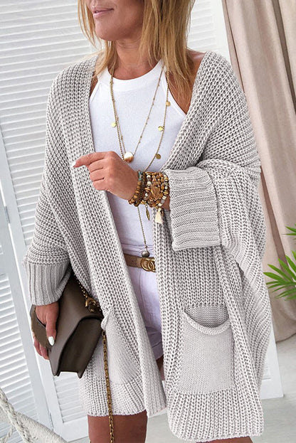 Oversized Batwing Cardigan – Open Front Pocket Knit Sweater