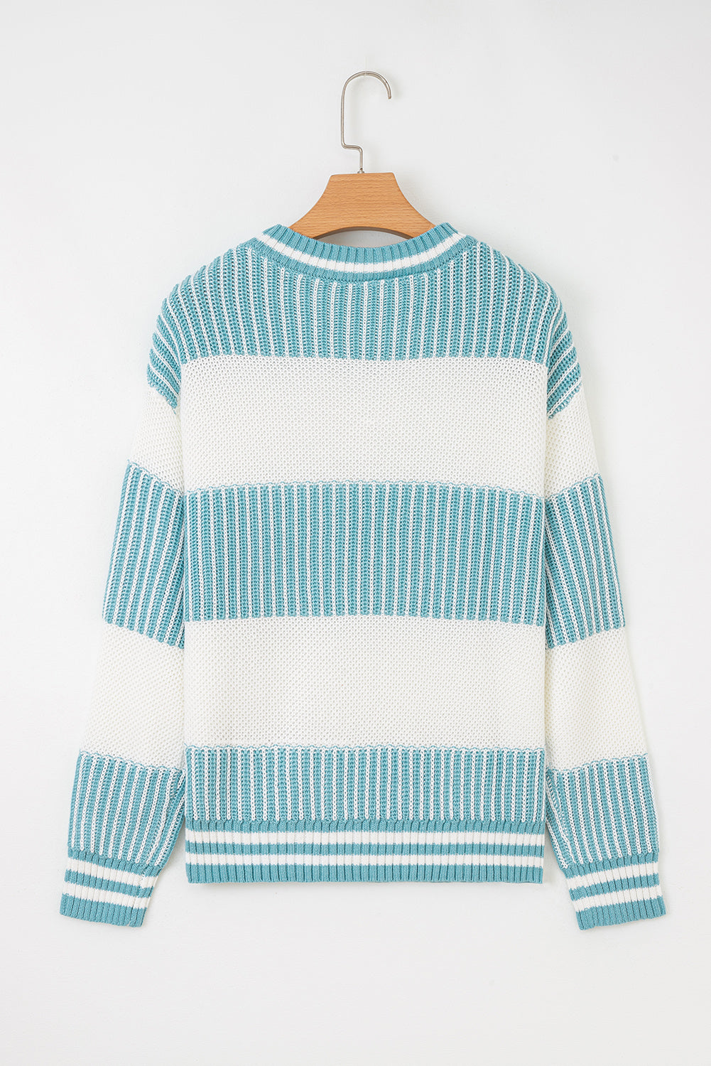 Two Tone Striped Patchwork Drop Shoulder Loose Sweater