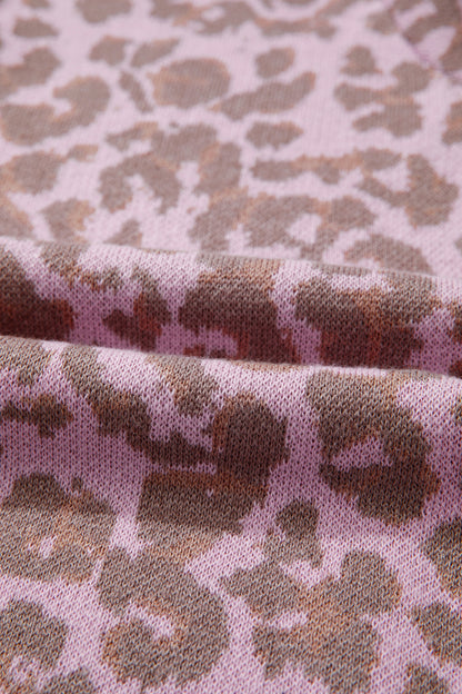 Pink Leopard Print Cardigan – Short Sleeve Button Front Sweater
