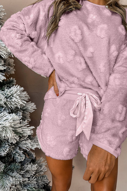 Light Pink Leopard Fleece Loungewear Set – Cozy Holiday Nights