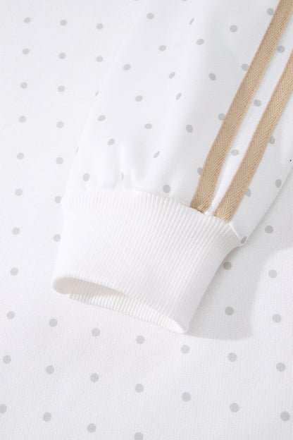 White Polka Dot Two Piece Short Set – Patchwork Sleeve Lounge Outfit