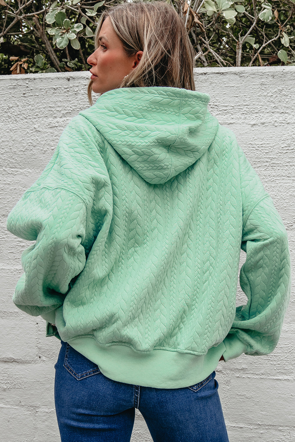 Moonlight Jade Cable Textured Hoodie – Oversized Cozy Sweatshirt