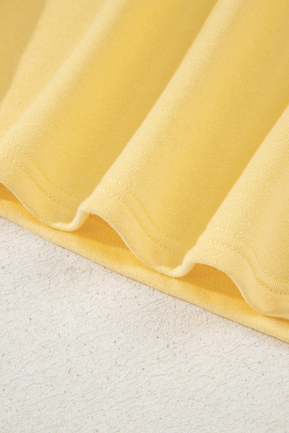 Yellow Cream Button Collar Drop Shoulder Pullover and Shorts 2pcs Outfit