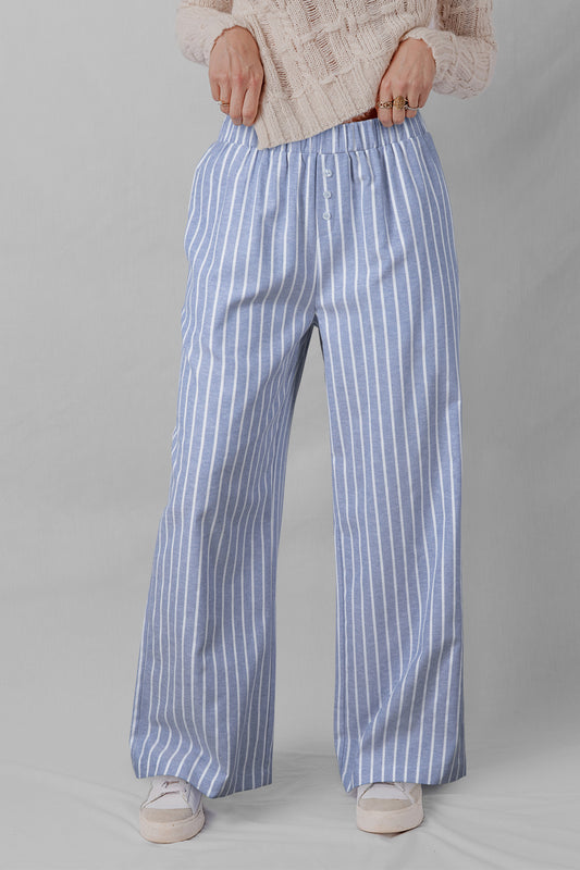 Sky Blue Stripe Coastal Button Pant