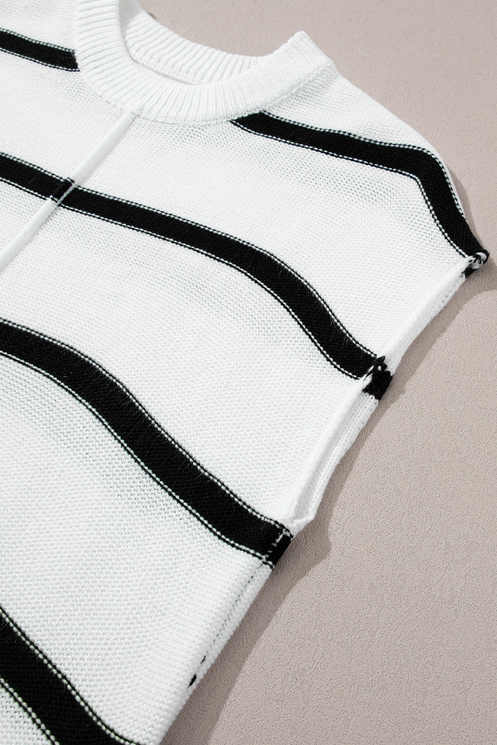 Striped Sweater Vest Tee – Sleeveless Batwing Knit Top