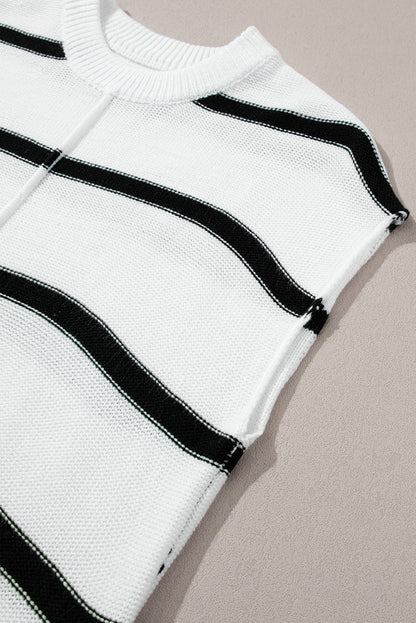 Striped Sweater Vest Tee – Sleeveless Batwing Knit Top