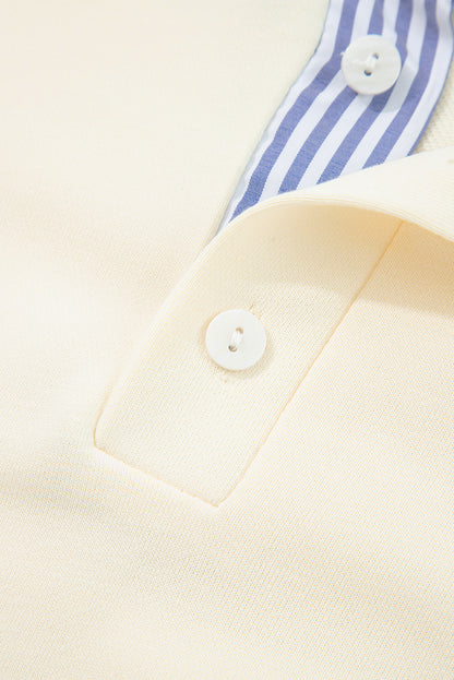 White Striped Collar Ruffle Sweatshirt