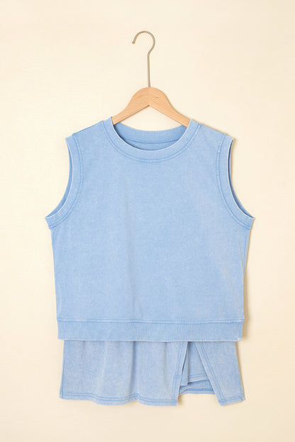 Mineral Wash Two Piece Skirt Set – Sleeveless Tank & Split Skirt