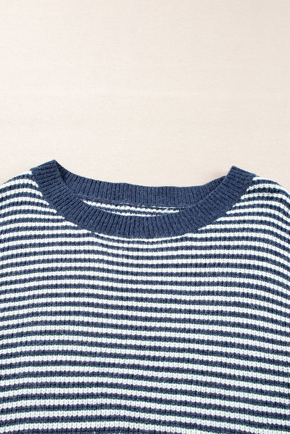Sail Blue Striped Lantern Sleeve Sweater