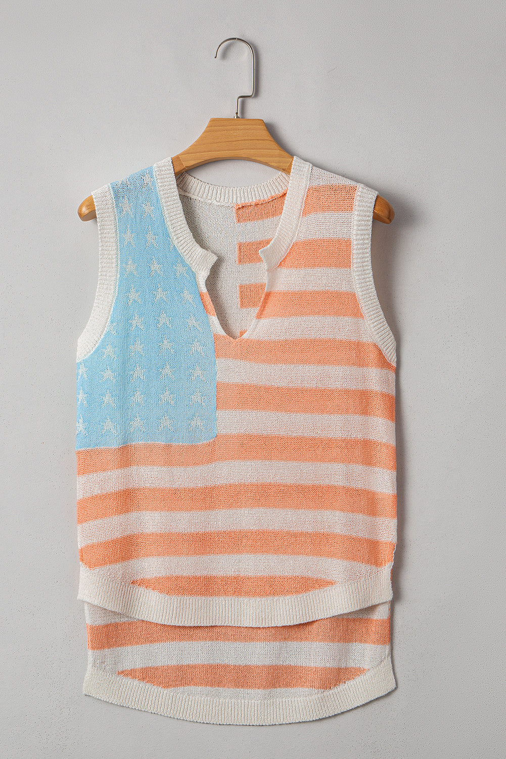 Pink Stripe Flag Knit Tank – V Neck Sleeveless Relaxed Top