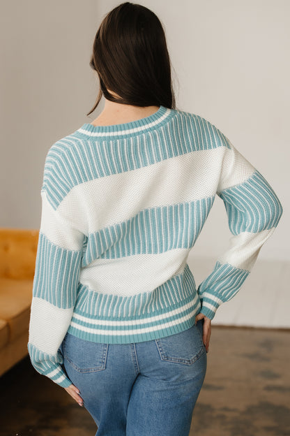 Two Tone Striped Patchwork Drop Shoulder Loose Sweater