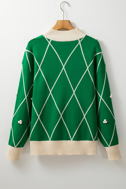 Dark Green Mock Neck Christmas Sweater – Coastal Holiday Chic