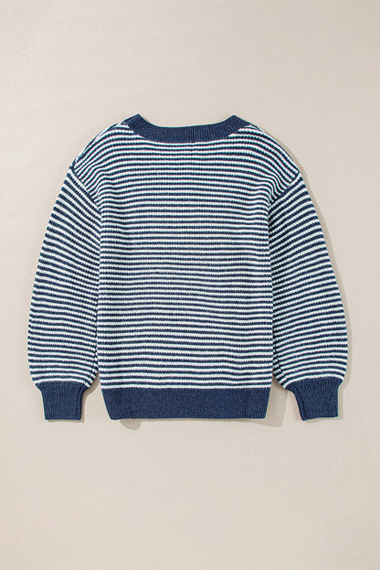 Sail Blue Striped Lantern Sleeve Sweater