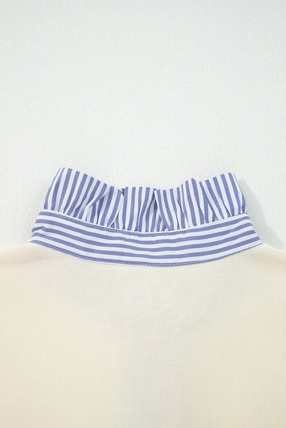 White Striped Collar Ruffle Sweatshirt