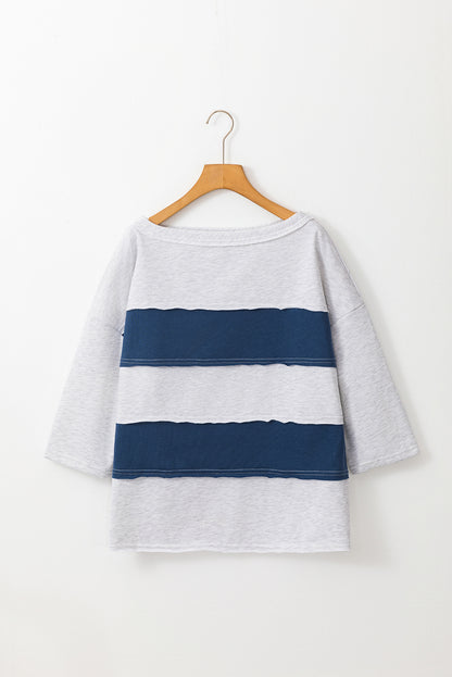 Sail Blue Raw Hem Colorblock Sweatshirt
