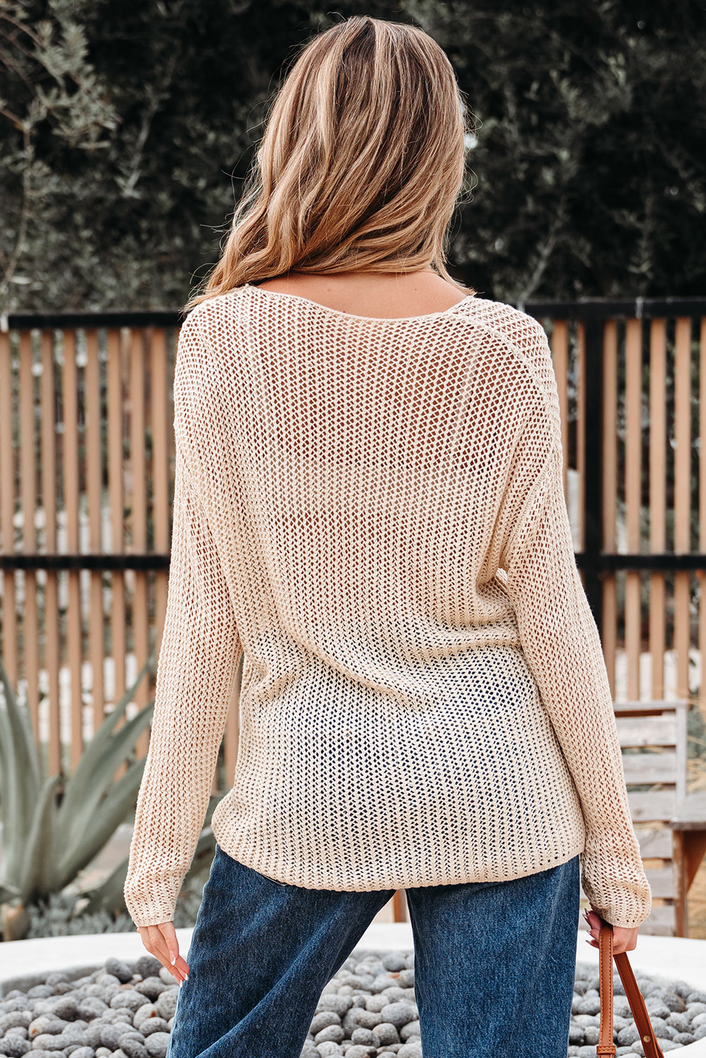 Boho Hollow-Out Sweater – Sand & Black