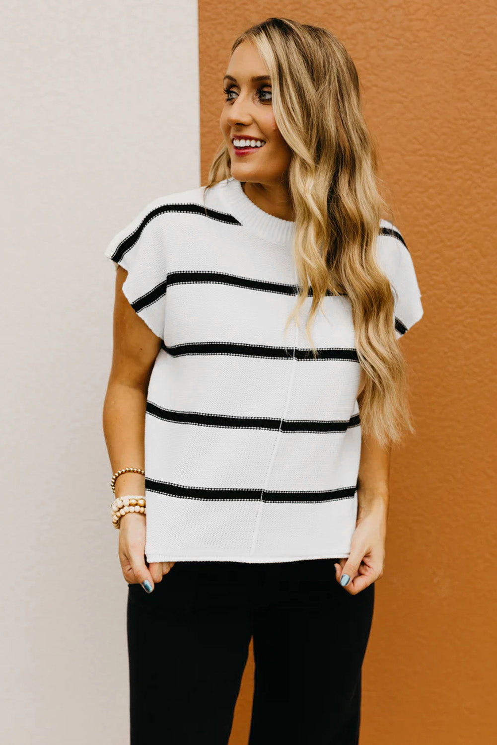 Striped Sweater Vest Tee – Sleeveless Batwing Knit Top