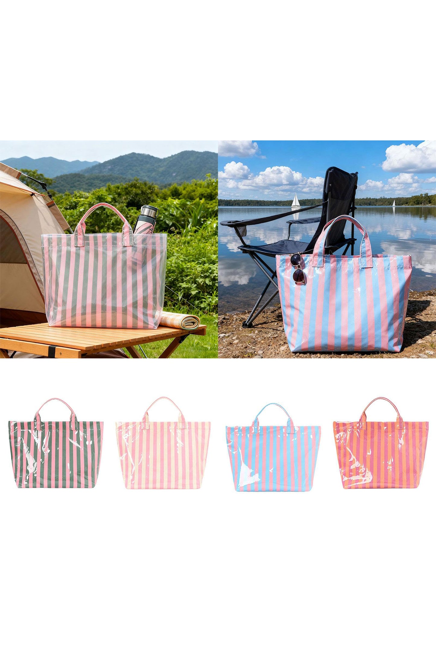 Yellow Cream Striped Waterproof Tote – Oversized Coastal Carryall Bag