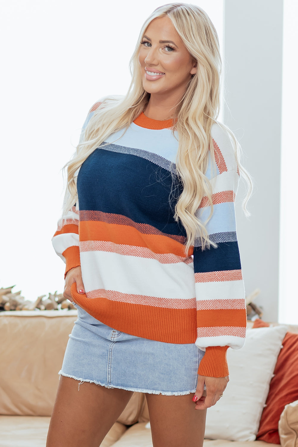 Dark Blue Colorblock Tunic Sweater