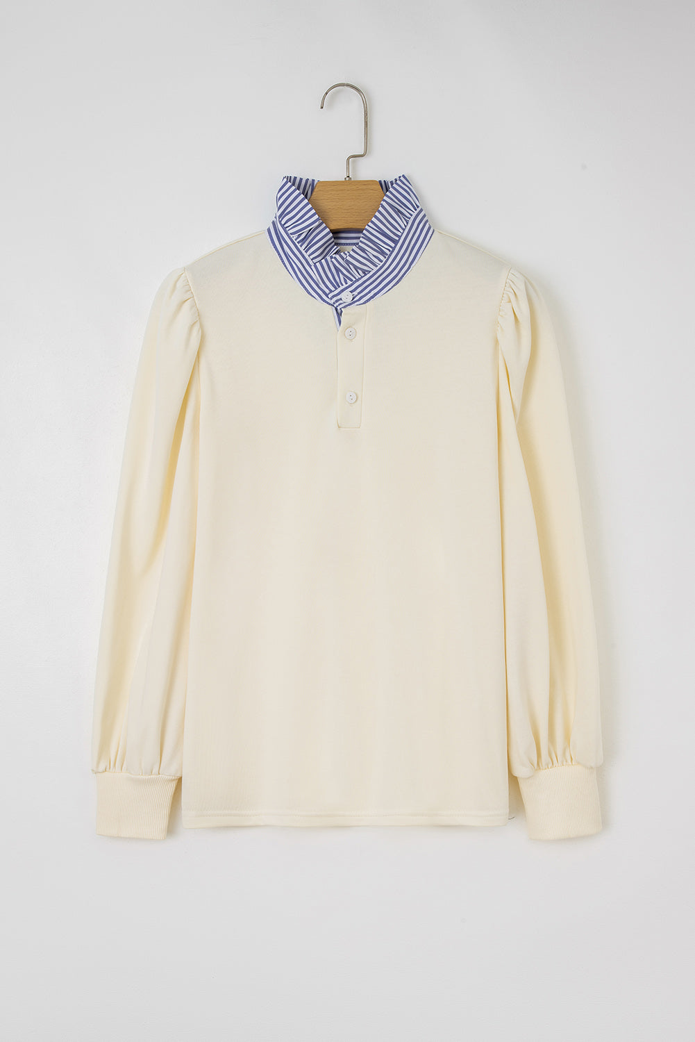 White Striped Collar Ruffle Sweatshirt