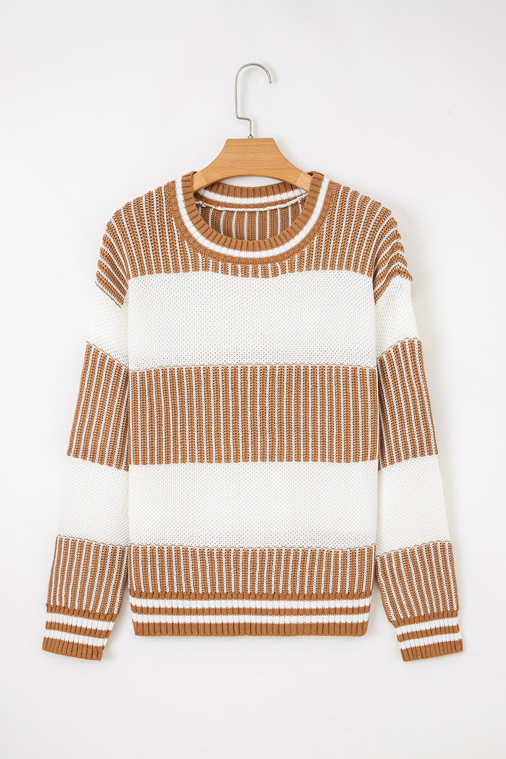 Two Tone Striped Patchwork Drop Shoulder Loose Sweater