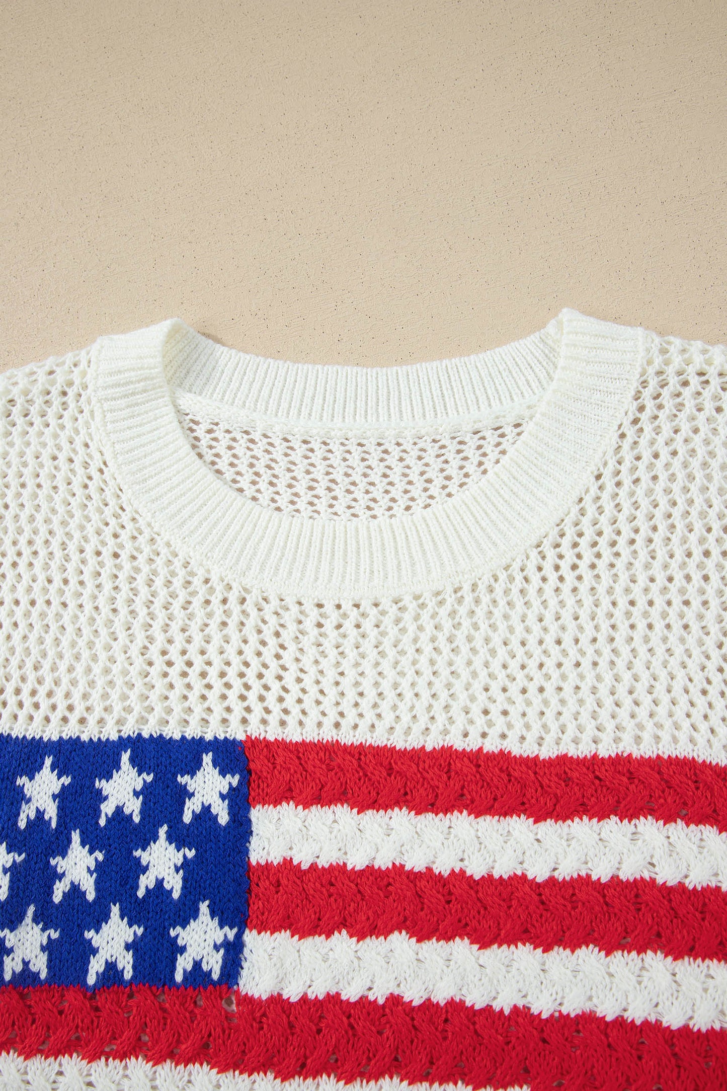Sky Blue American Flag Knit Top – Short Sleeve Loose Sweater