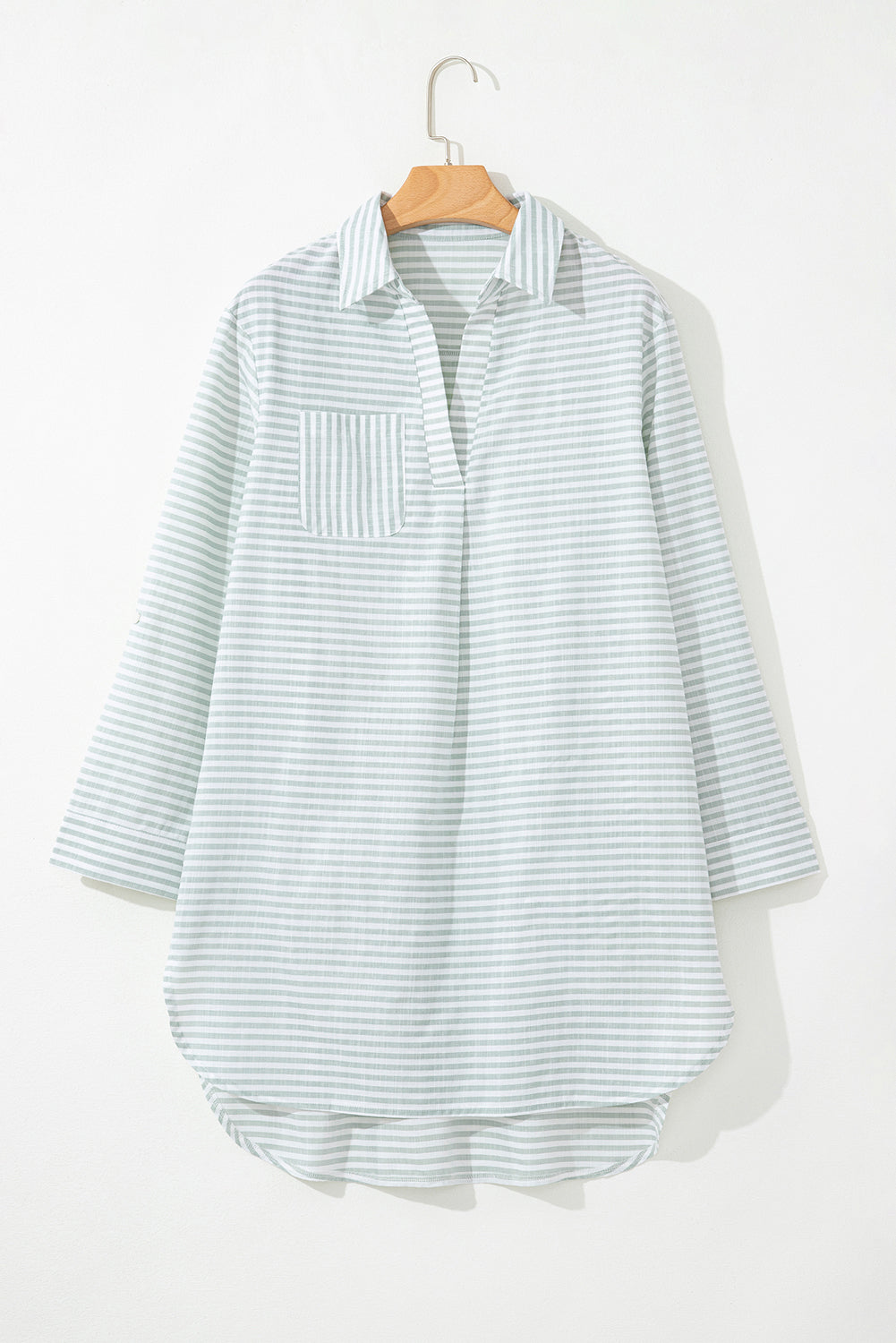 White Stripe Beach Cover Up Shirt – Collared Long Sleeve Button Down