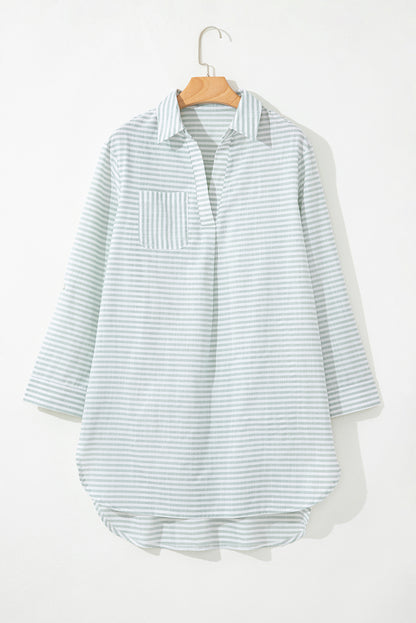 White Stripe Beach Cover Up Shirt – Collared Long Sleeve Button Down