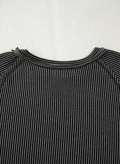 Sky Blue Corded Lantern Sleeve Top & Ruffled Mini Skirt Set